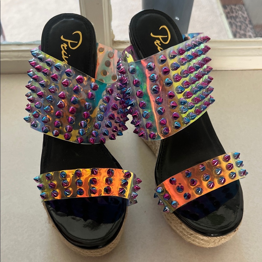 Privileged Iridescent Studded Platform Sandals - image 1